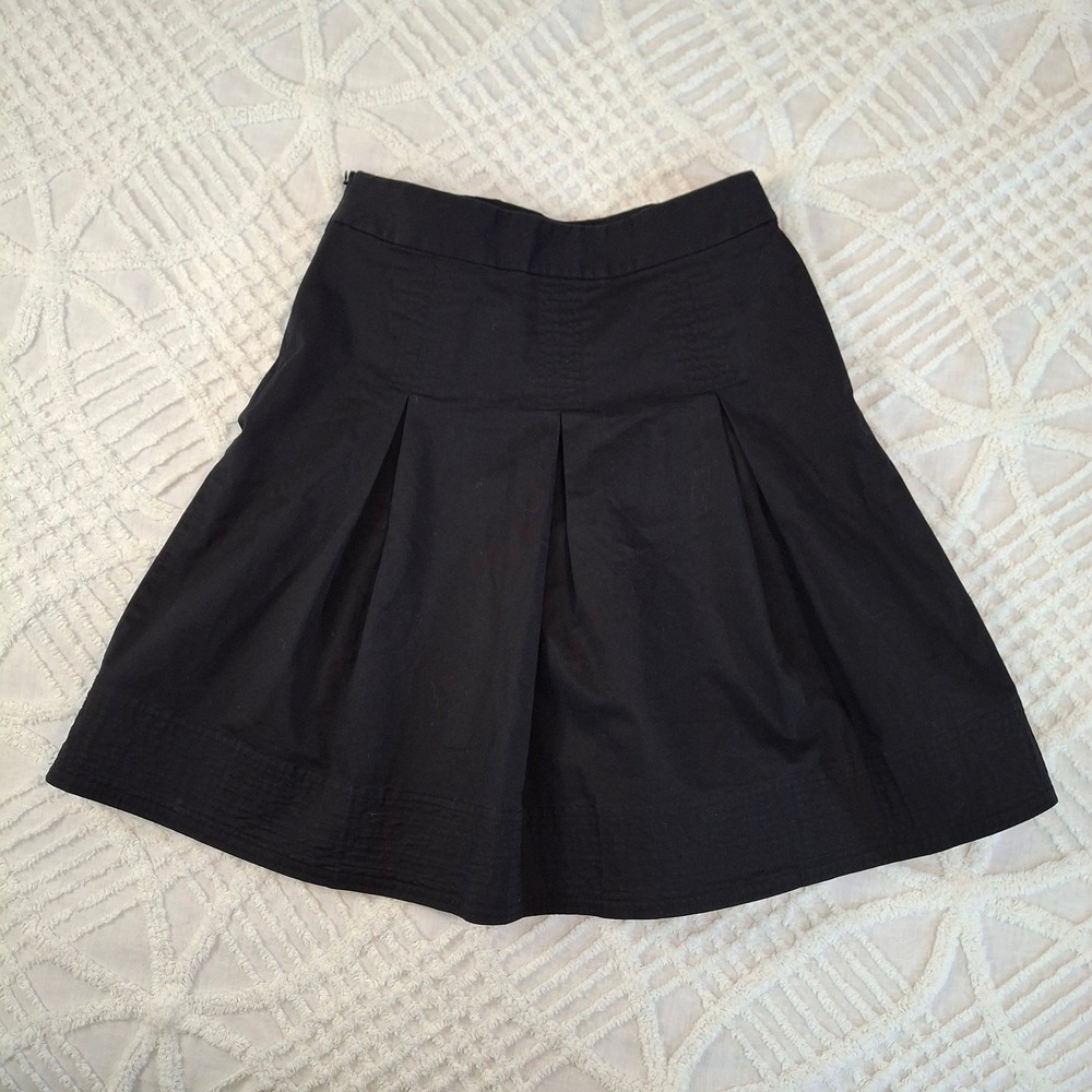 Talbots Black Pleated A-Line Petite Skirt Size 2P Cotton Stretch Side Zip - Picture 5 of 6